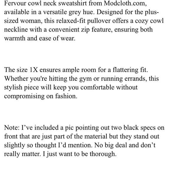 ModCloth Sweatshirt - Plus Size 1X - Cozy! - NWOT - Cowl Neck w/Zip Pullover - Picture 8 of 8